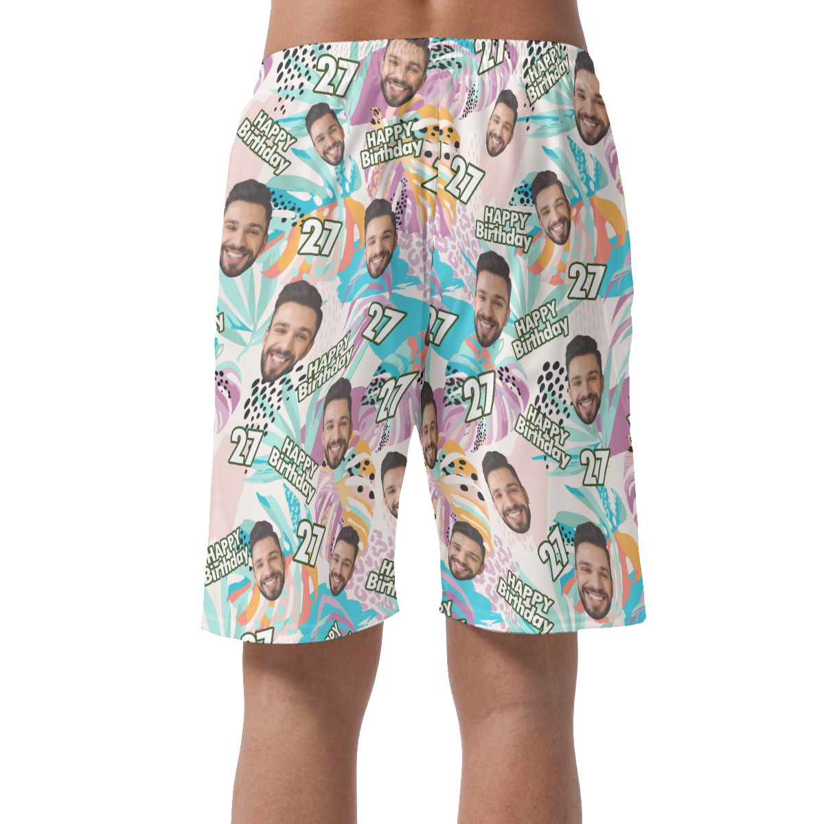 Tropical Custom Face Birthday Hawaiian Beach Shorts For Men