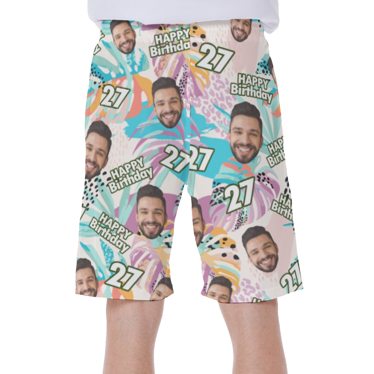 Funny Custom Face And Age Tropical Hawaiian Swimwear For Men