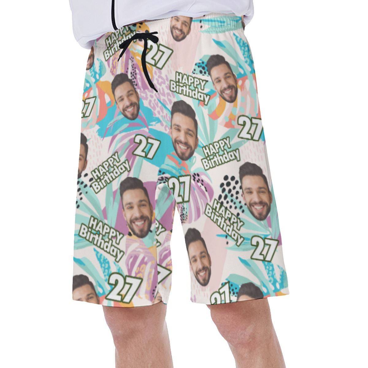 Funny Custom Face And Age Tropical Hawaiian Swimwear For Men