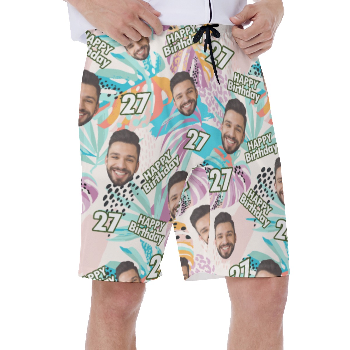 Funny Custom Face And Age Tropical Hawaiian Swimwear For Men
