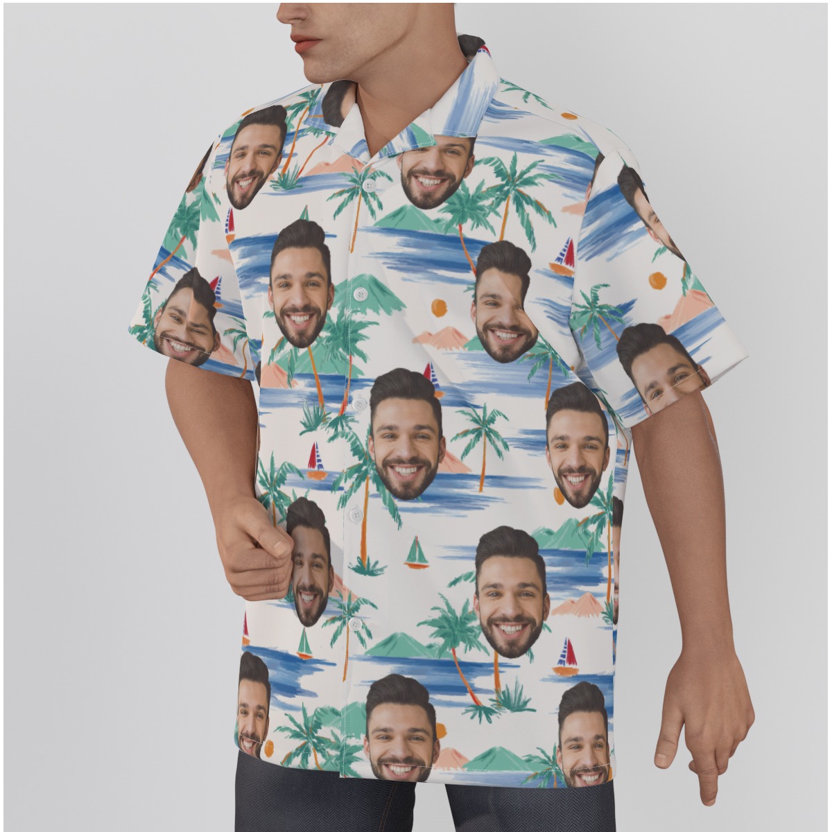 Palm Tree Beach Hawaiian Shirt With Custom Face
