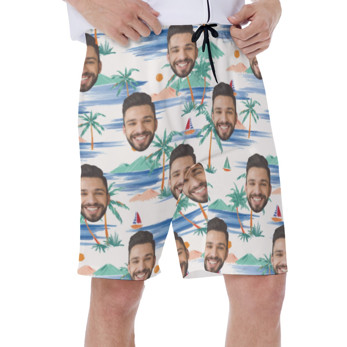 Beach Themed Men's Swim Trunks With Custom Face