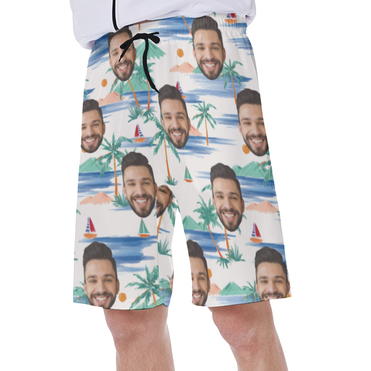Beach Themed Men's Swim Trunks With Custom Face
