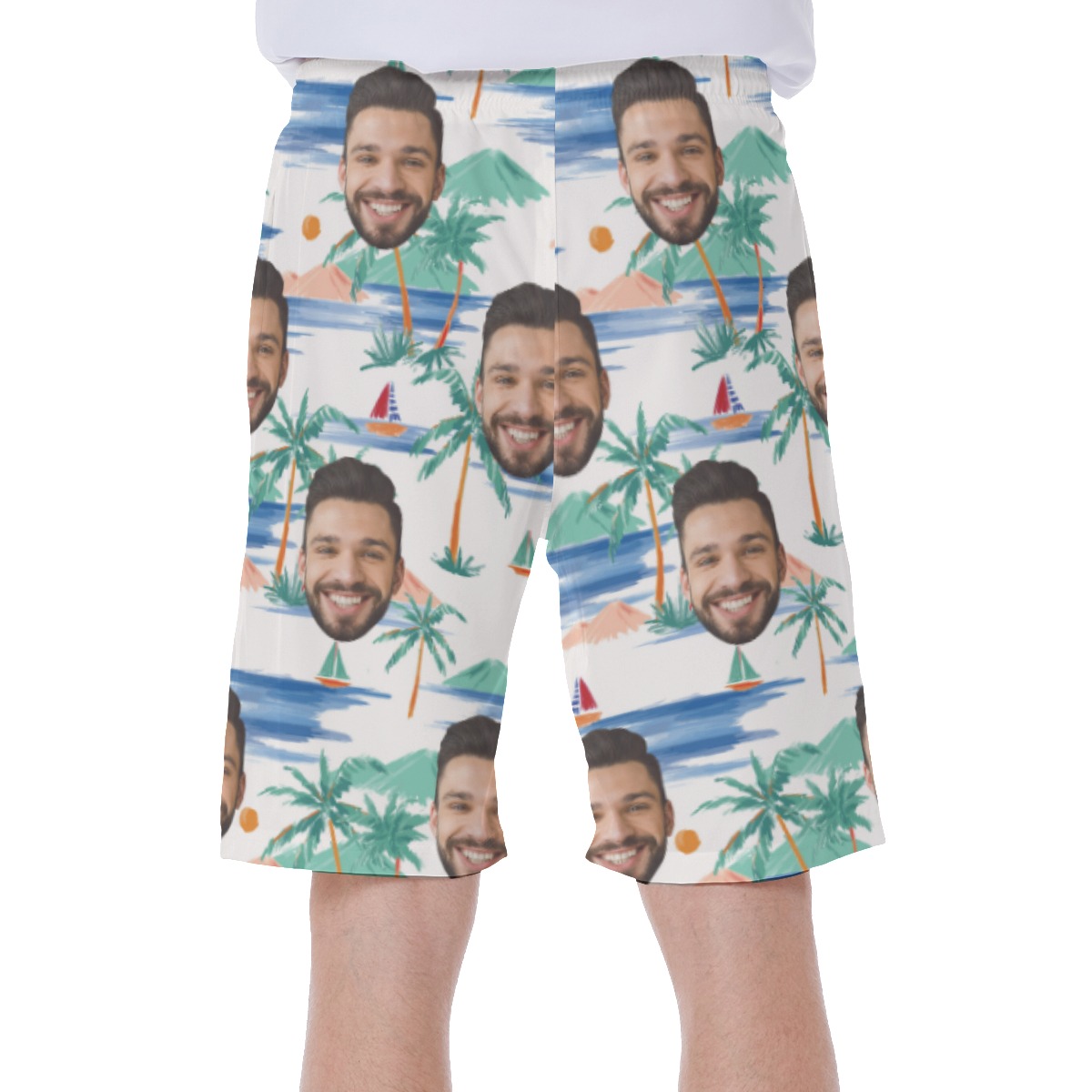 Beach Themed Men's Swim Trunks With Custom Face