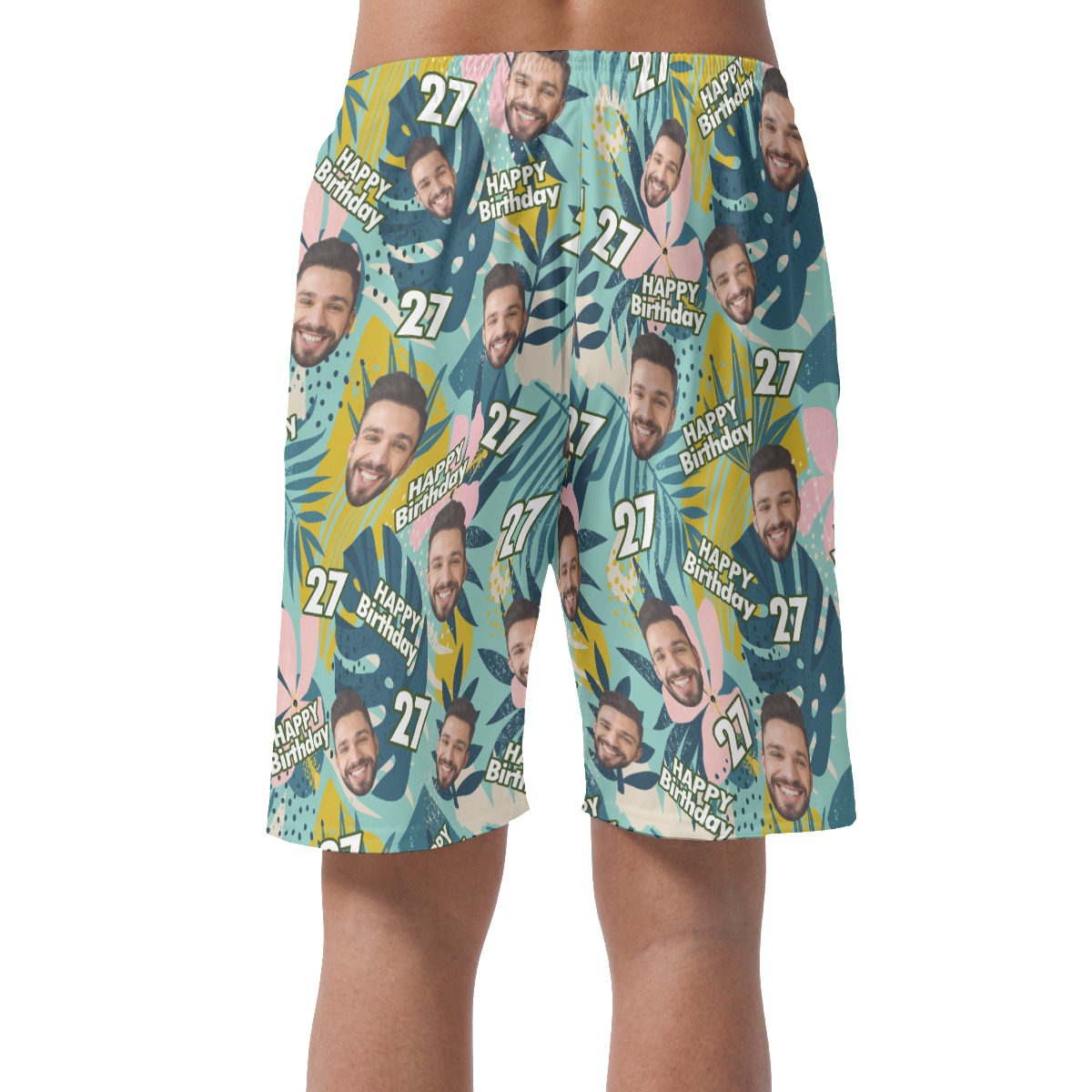 Custom Face And Age Birthday Hawaiian Summer Beach Shorts For Men