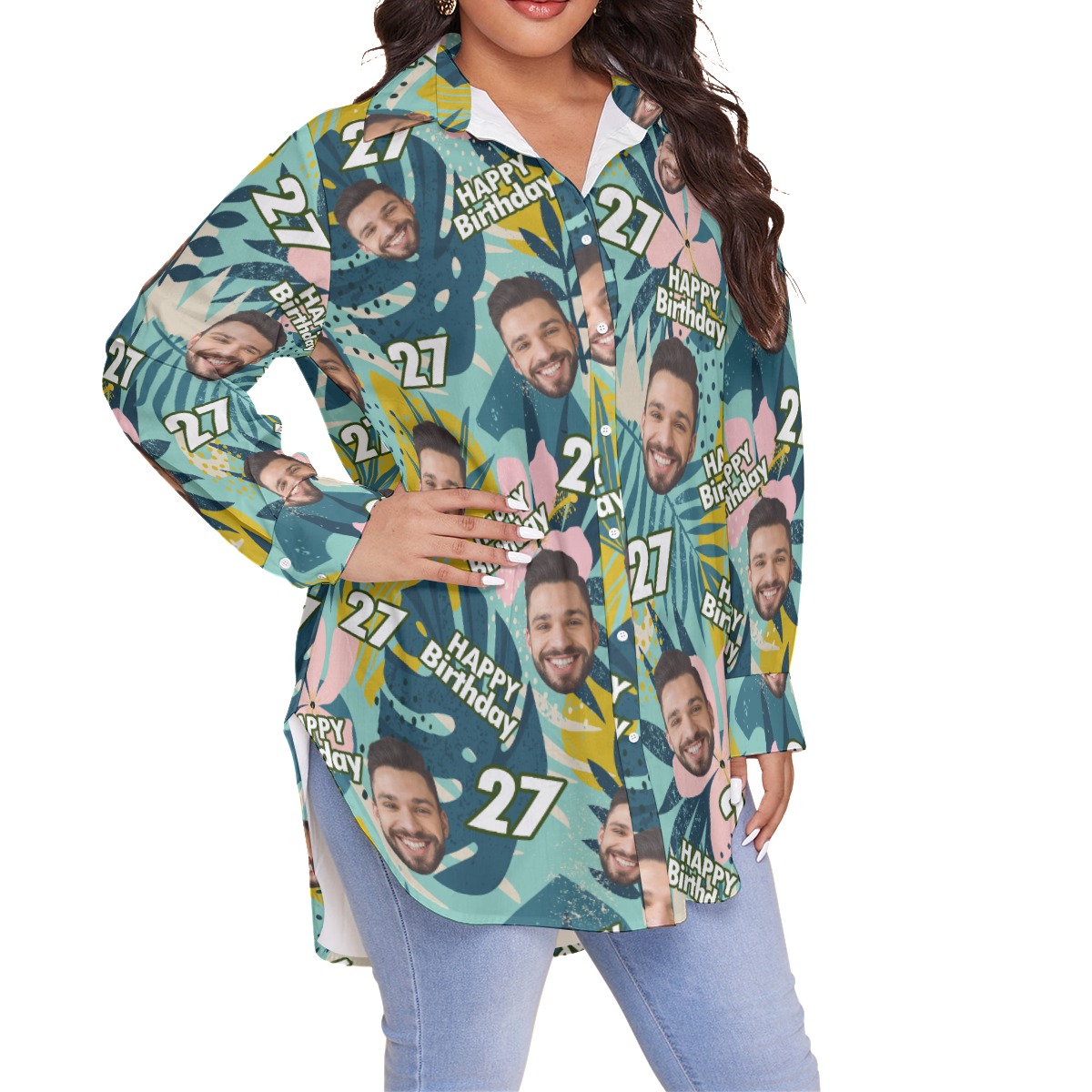 Tropical Custom Face Birthday Women's Hawaiian Plus Size Shirt