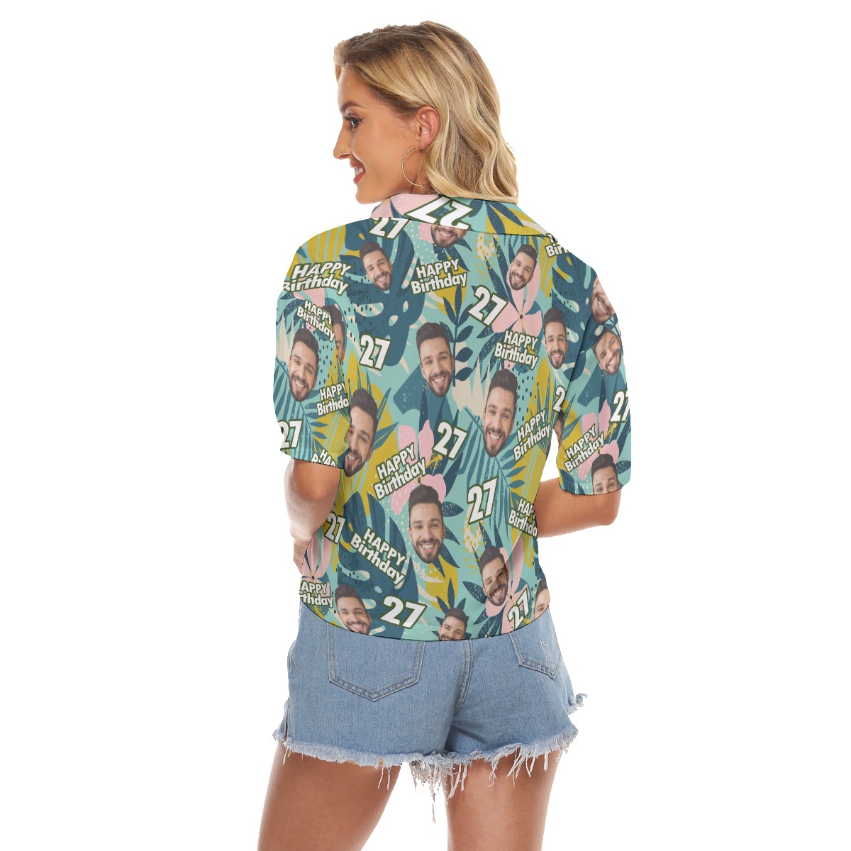 Custom Face Happy Birthday Tropical Hawaiian Crop Top Shirt