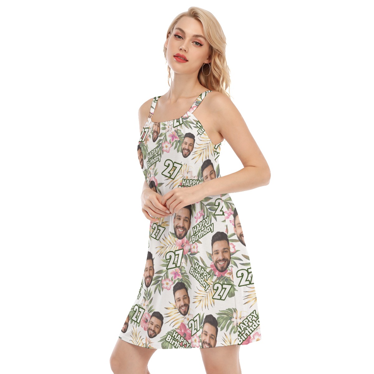 Customize Birthday Hawaiian Cami Dress With Face