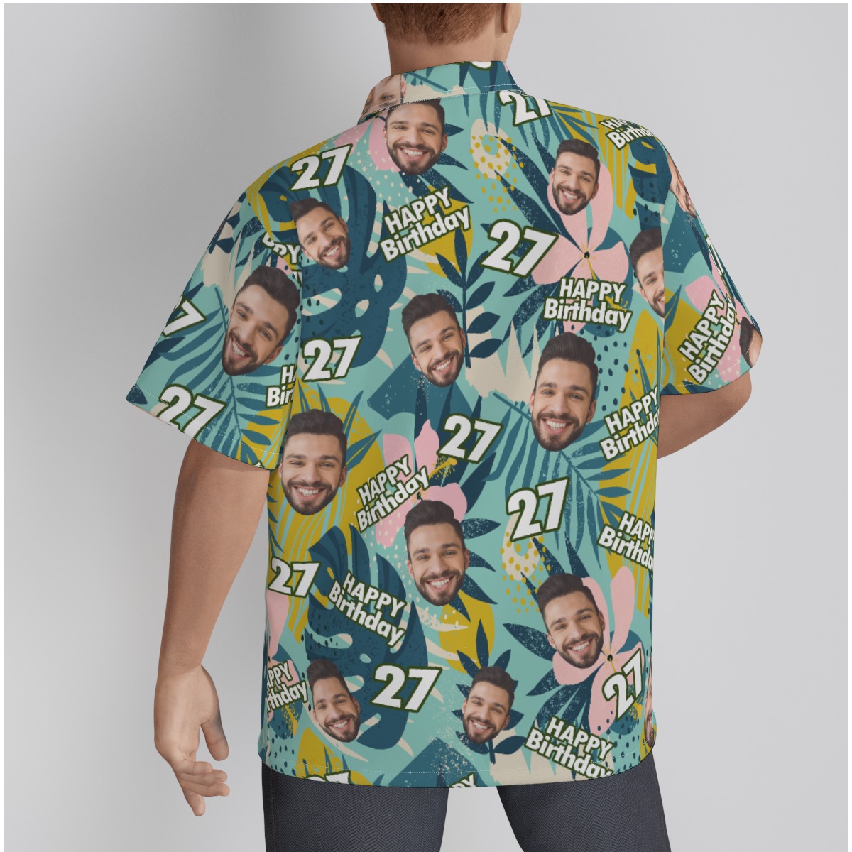 Floral Custom Face Birthday Men's Hawaiian Shirt