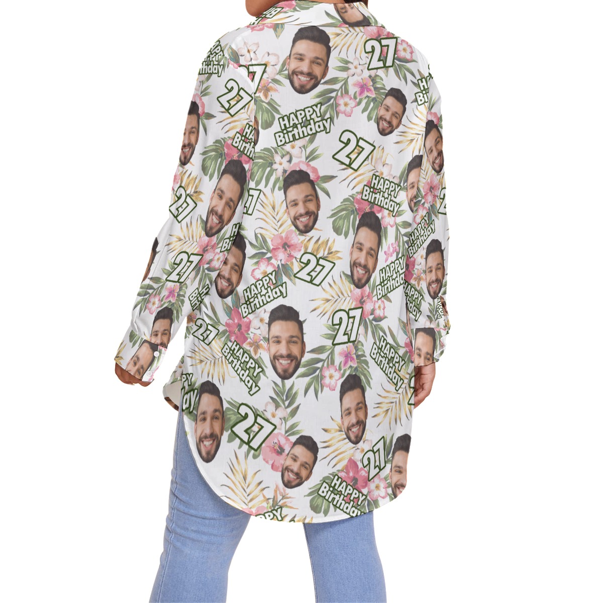 Funny Custom Face Happy Birthday Floral Aloha Plus Size Shirt