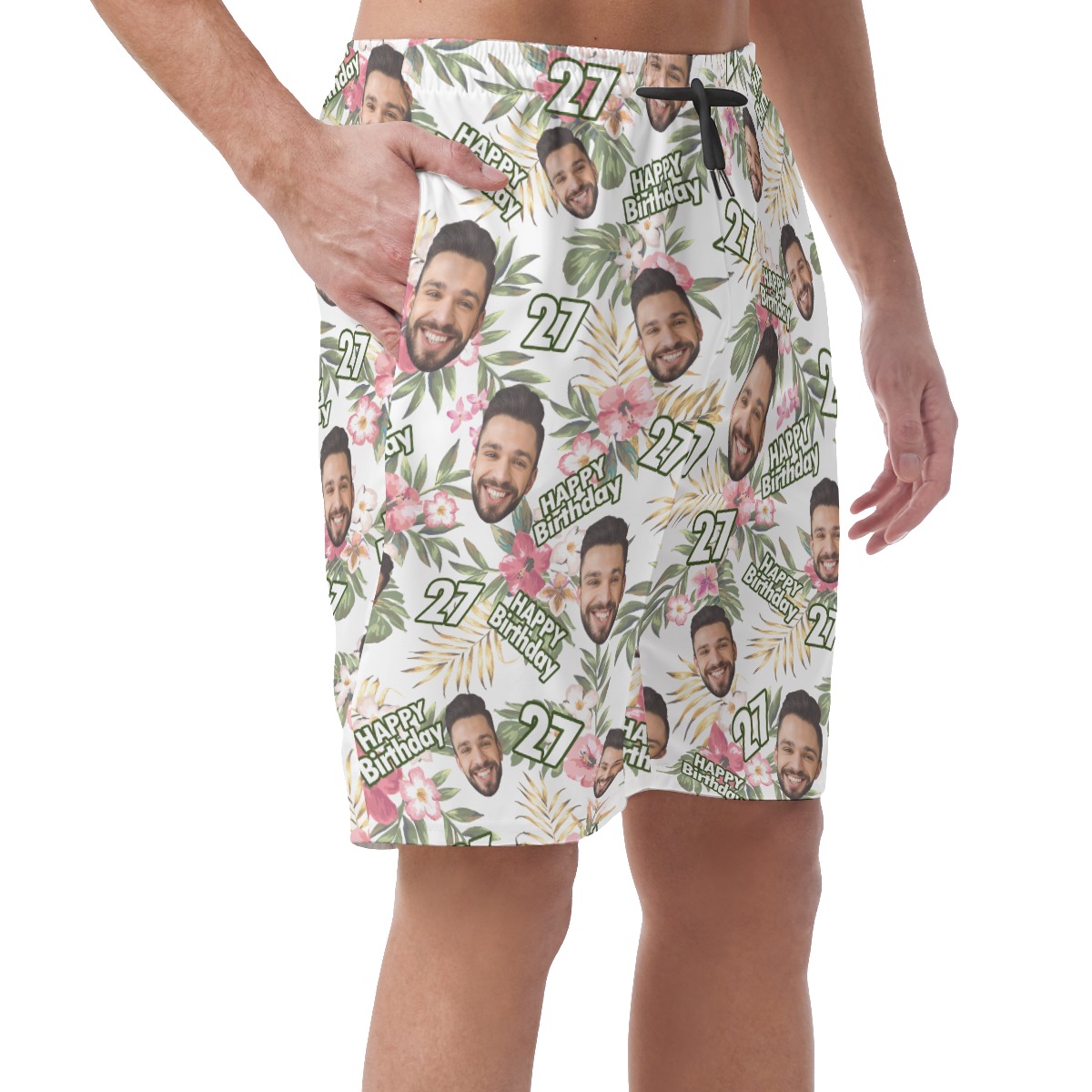 Custom Face Happy Birthday Summer Beach Shorts For Men