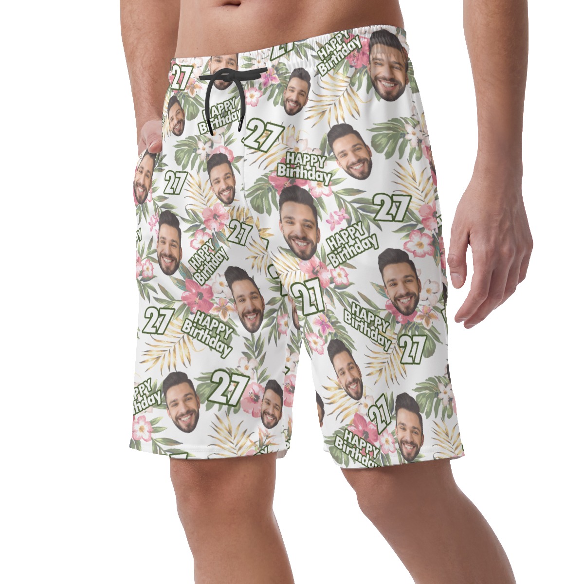 Custom Face Happy Birthday Summer Beach Shorts For Men