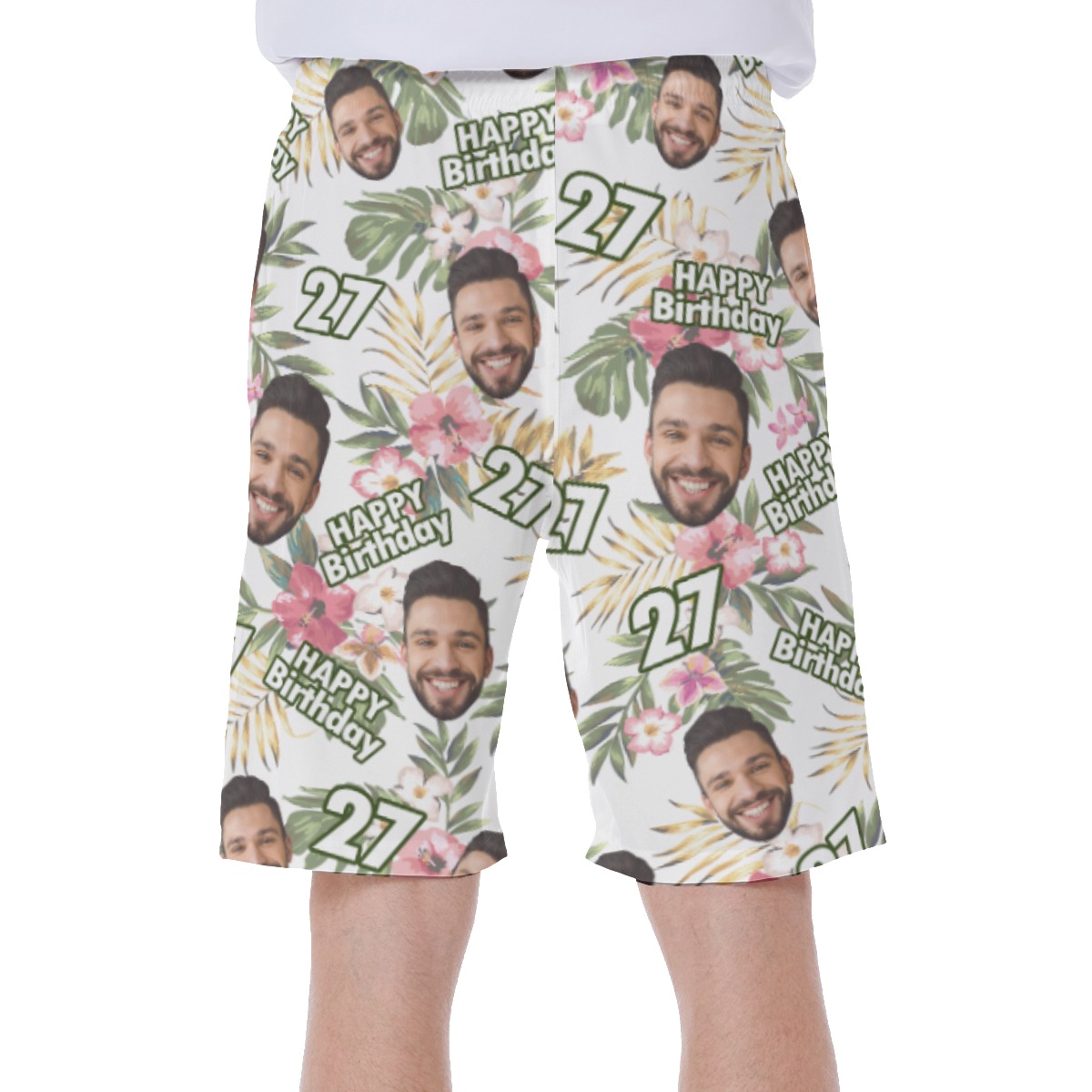 Custom Face And Age Birthday Floral Swim Trunks