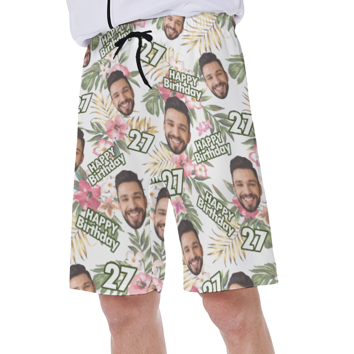 Custom Face And Age Birthday Floral Swim Trunks