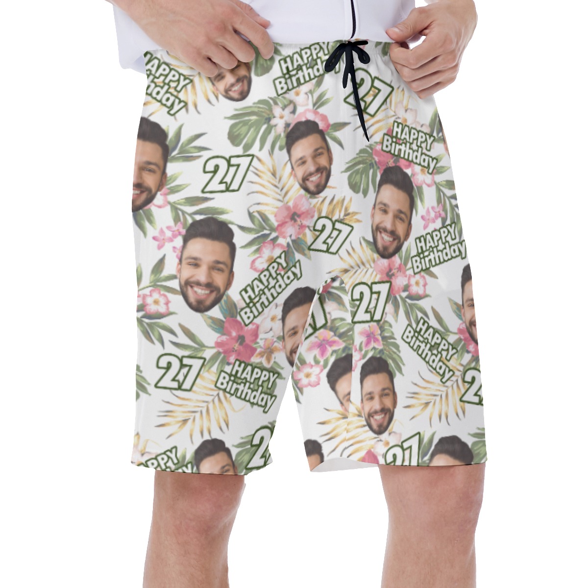 Custom Face And Age Birthday Floral Swim Trunks