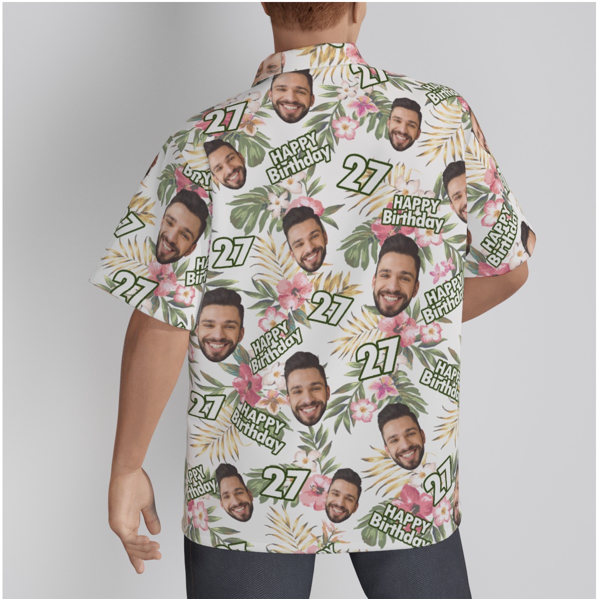 Custom Face Happy Birthday Floral White Hawaiian Shirt