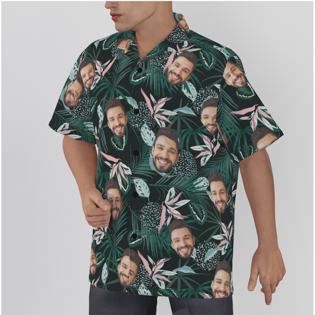 Tropical Green Hawaiian Shirt With Custom Face