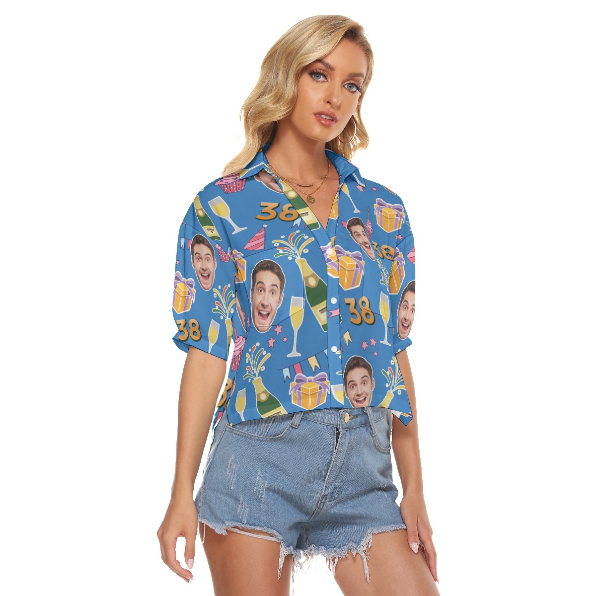 Funny Custom Face Birthday Women's Aloha Crop Top Shirt