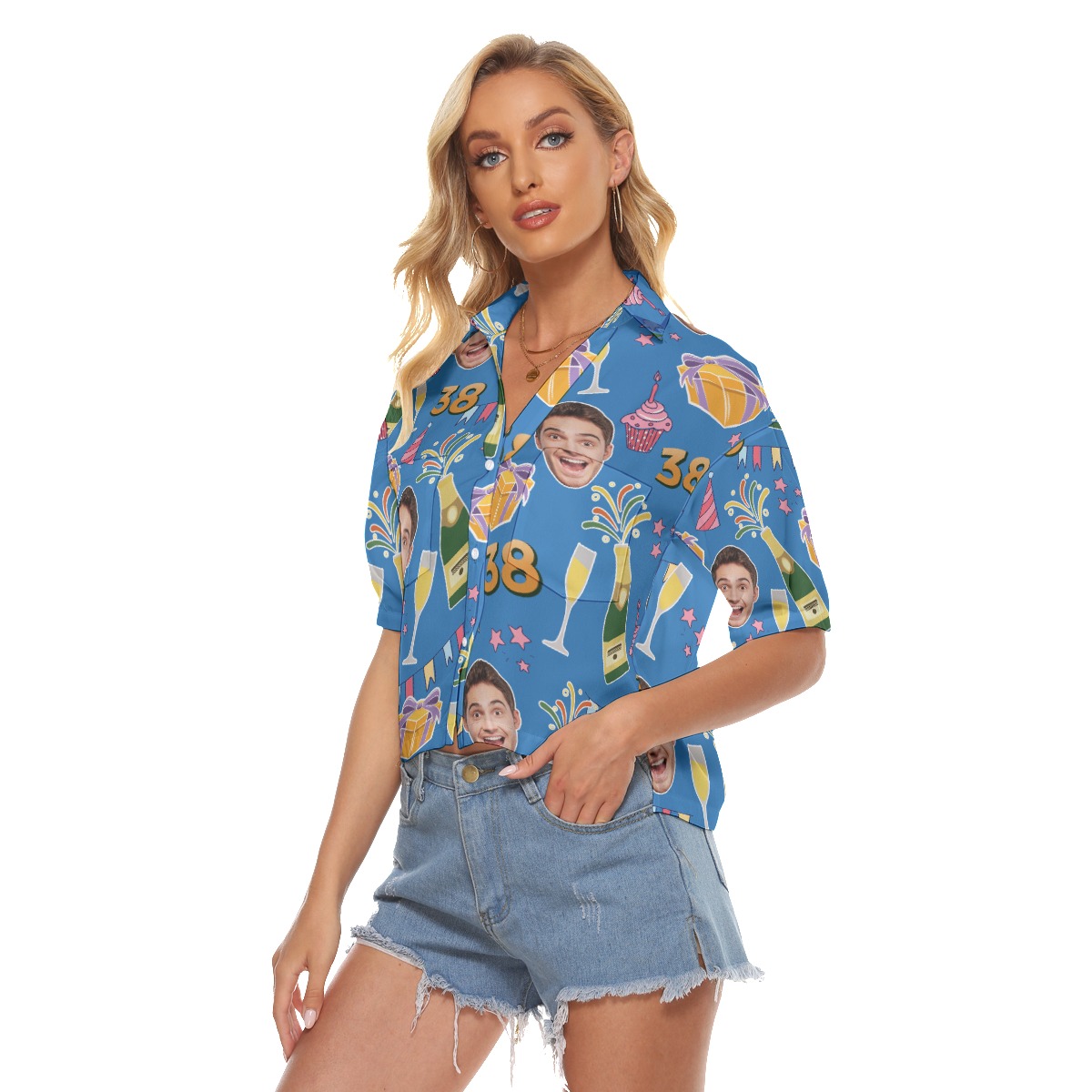 Funny Custom Face Birthday Women's Aloha Crop Top Shirt