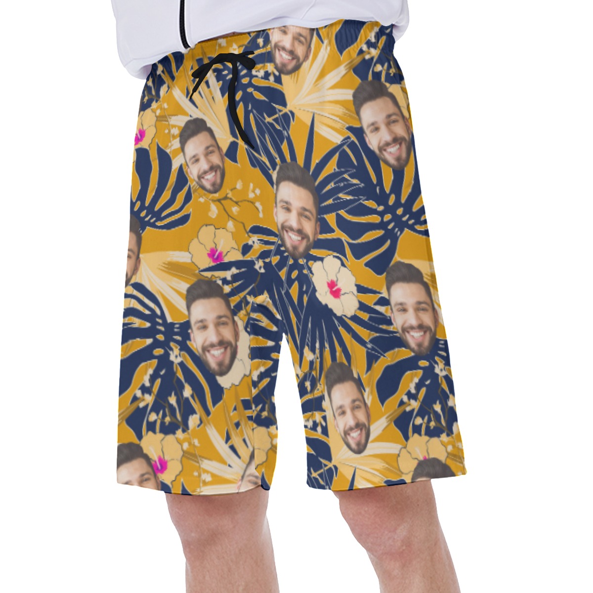 Unique Yellow Hawaiian Shorts With Custom Face