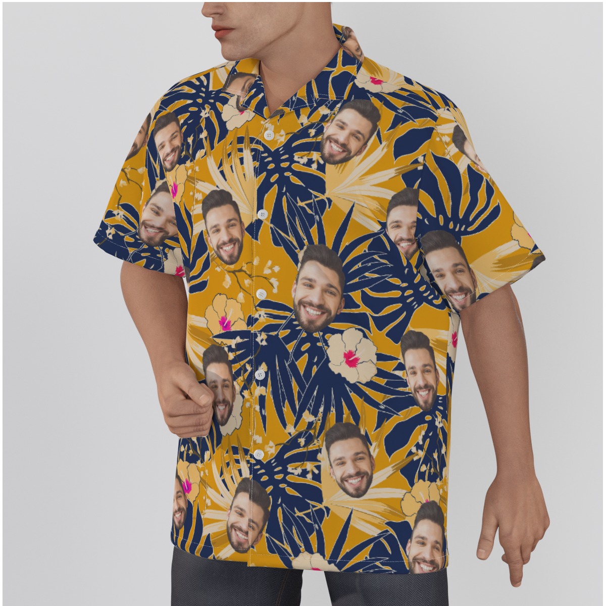 Tropical Leaf Yellow Hawaiian Shirt With Custom Face