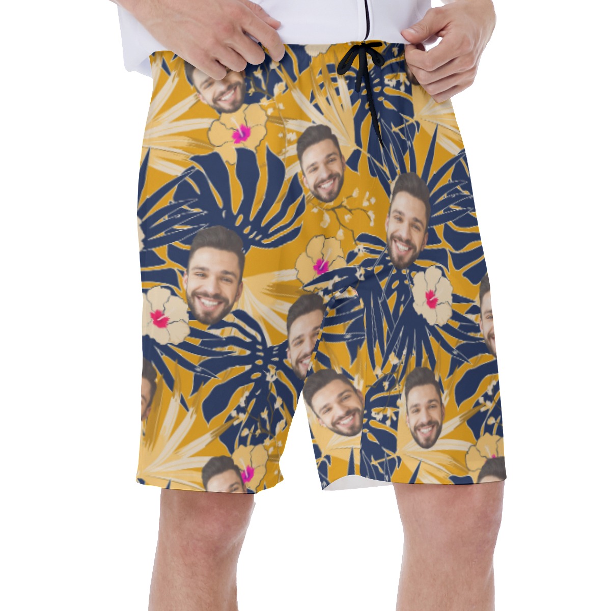 Unique Yellow Hawaiian Shorts With Custom Face