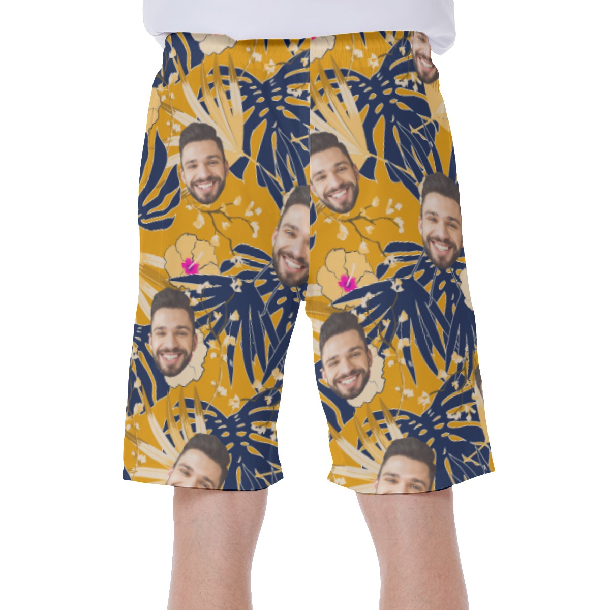 Unique Yellow Hawaiian Shorts With Custom Face