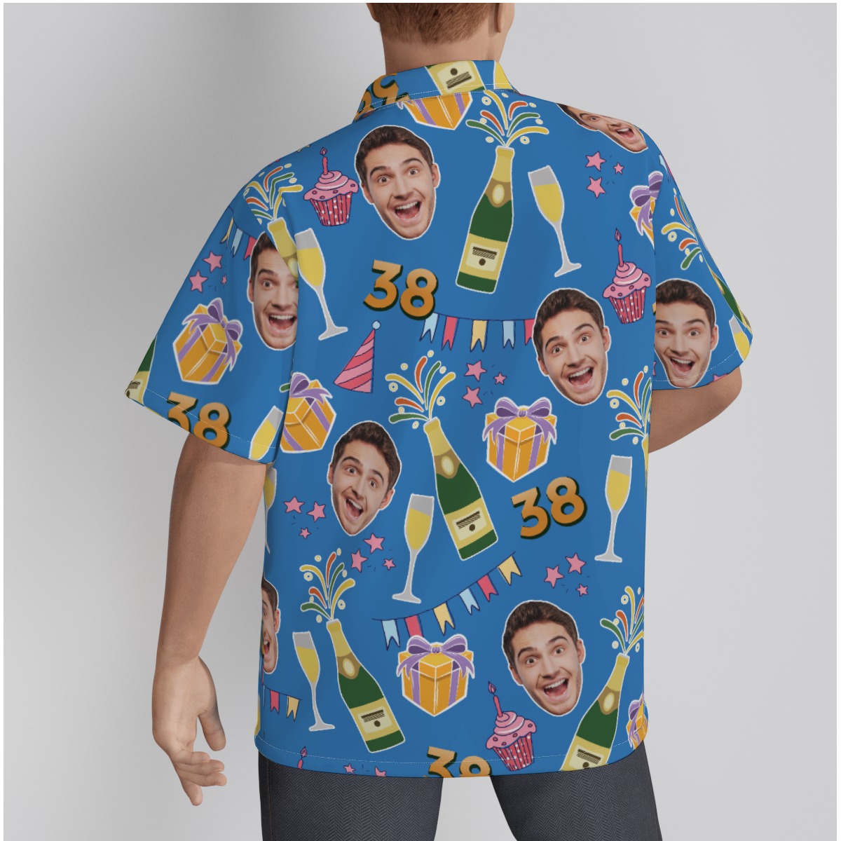 Custom Face Birthday Party Blue Hawaiian Shirt