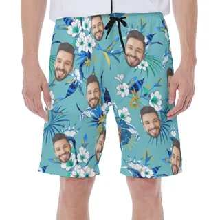 Blue Men's Swim Trunks With Multi Custom Face