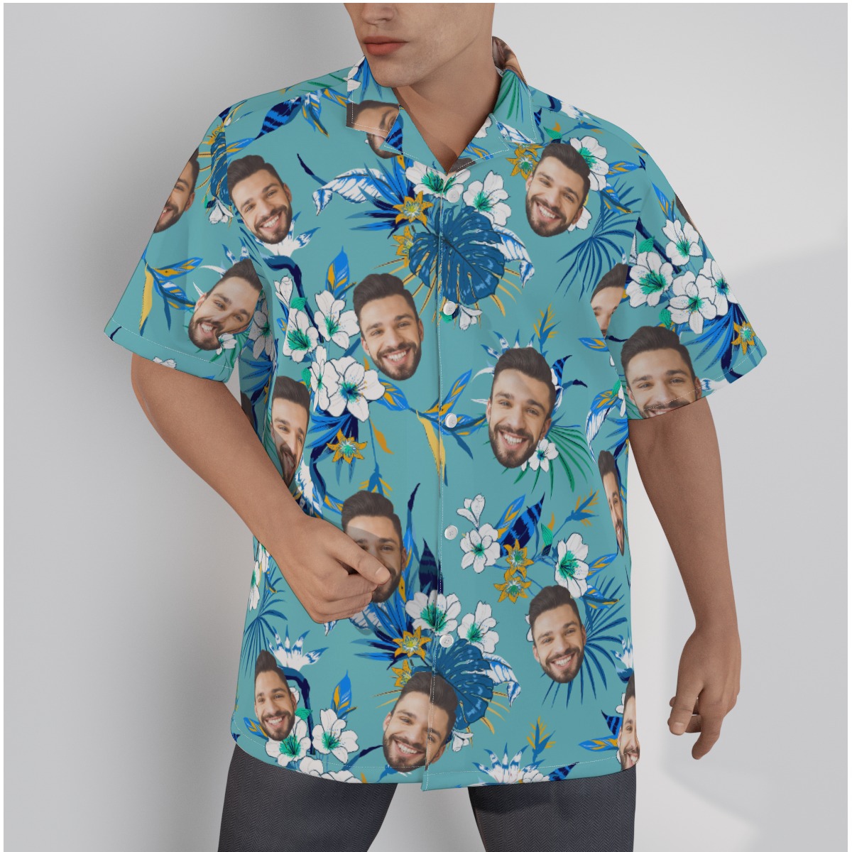 Funny Custom Face Blue Hawaiian Shirt For Men - variant image 1