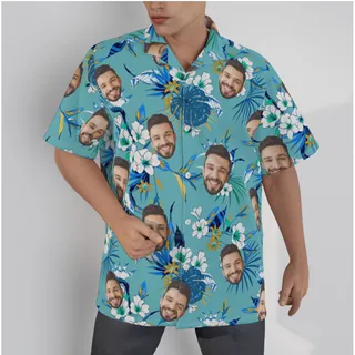Funny Custom Face Blue Hawaiian Shirt For Men