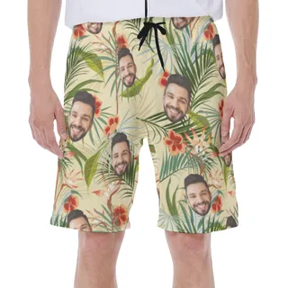 Funny Vintage Floral Custom Face Men's Swim Trunks
