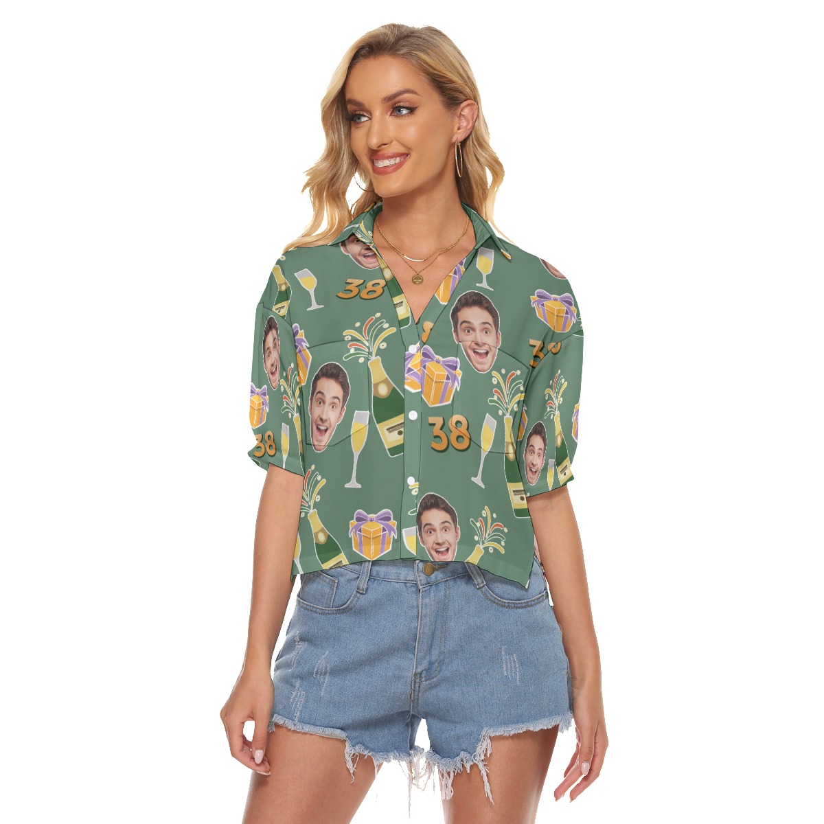 Custom Face Birthday Party Women's Crop Top Shirt - variant image 1
