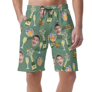 Custom Face And Age Birthday Hawaiian Summer Shorts For Men