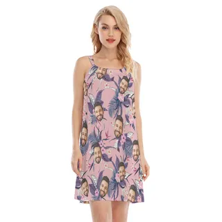 Pink Floral Cami Dress With Multiple Custom Face