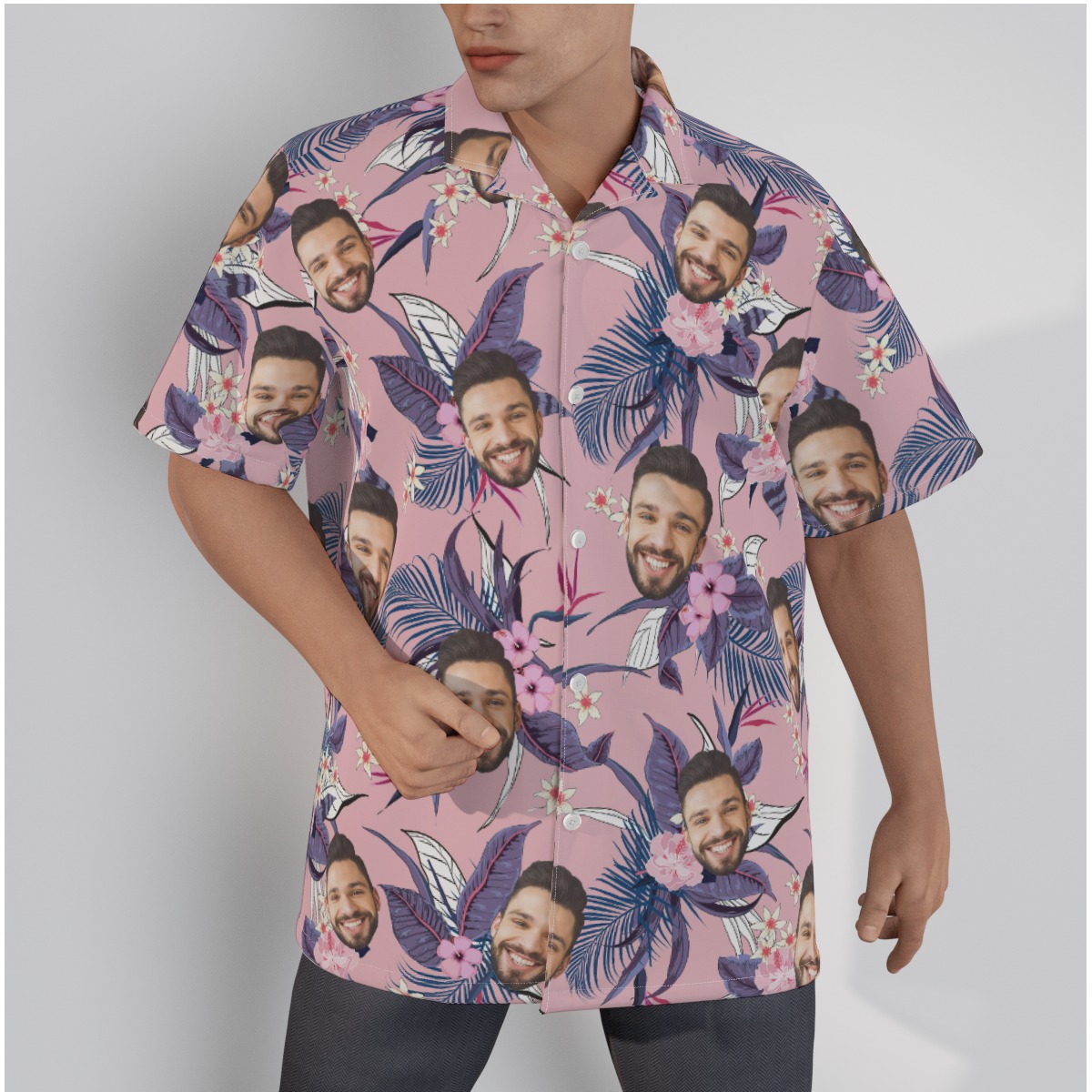 Pink Custom Face Men's Hawaiian Shirt - variant image 1