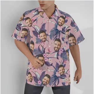 Pink Custom Face Men's Hawaiian Shirt