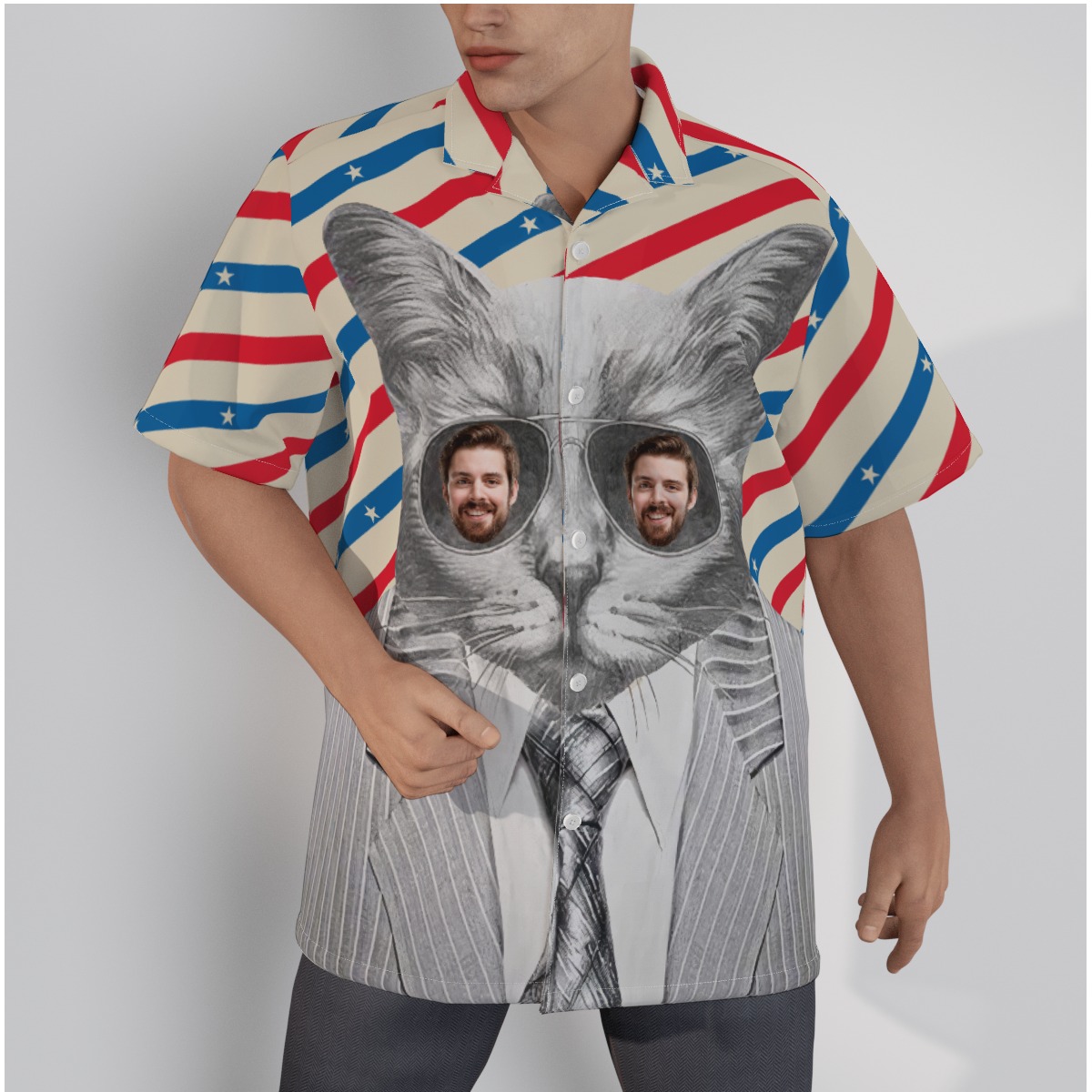 Funny Custom Face With Cat Hawaiian Shirt - variant image 1