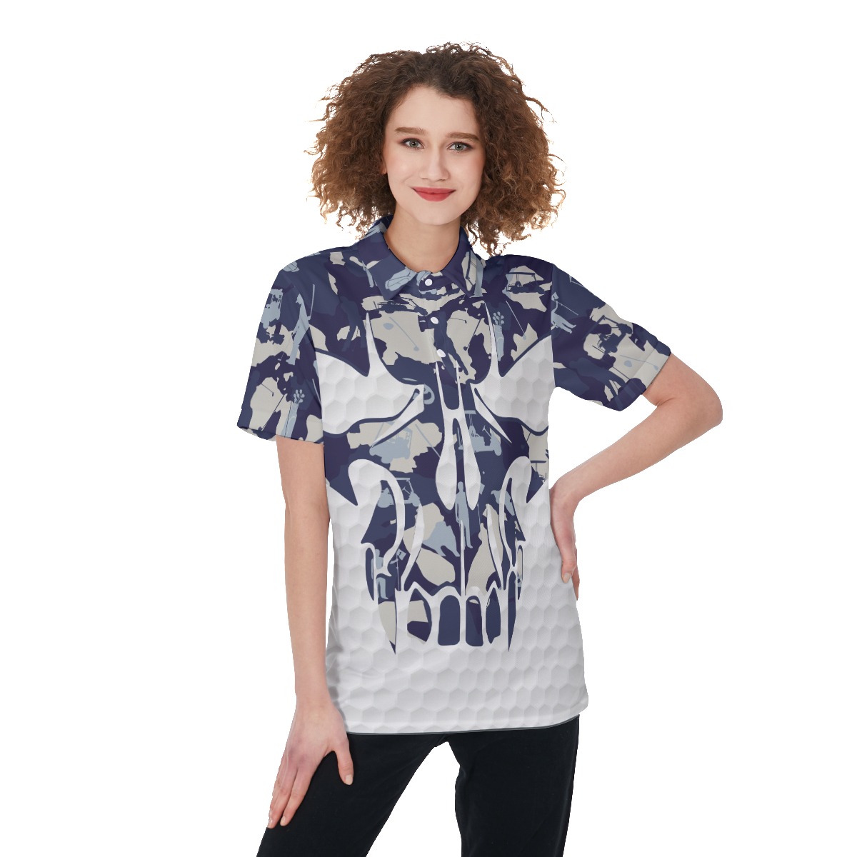 Women's Blue Skull Golf Shirt - variant image 1