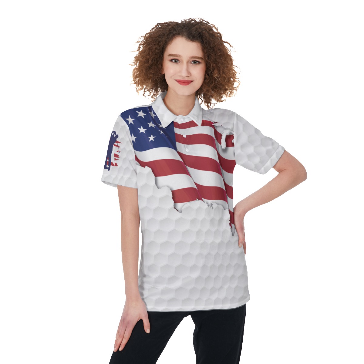 Funny The Golf Father American Flag Women's Polo Shirt - variant image 1