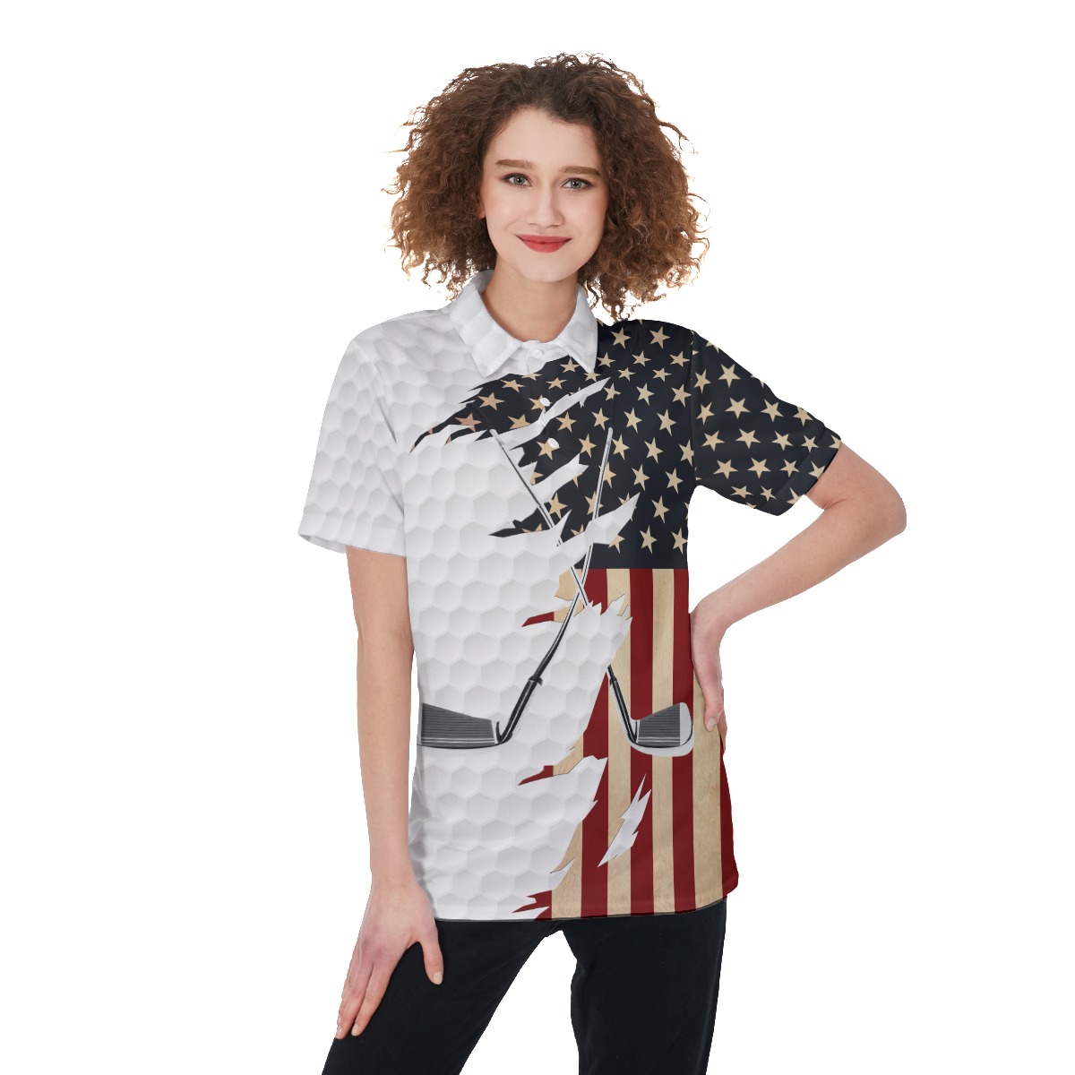 Women's Vintage American Flag Golf Shirt - variant image 1