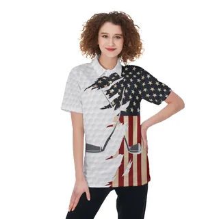 Women's Vintage American Flag Golf Shirt