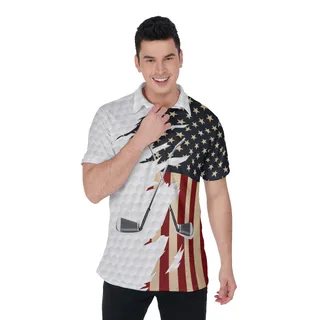 Vintage Amarican Flag Men's Golf Shirt