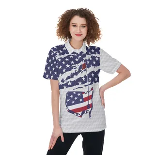 Funny American Flag Golf Shirt For Women