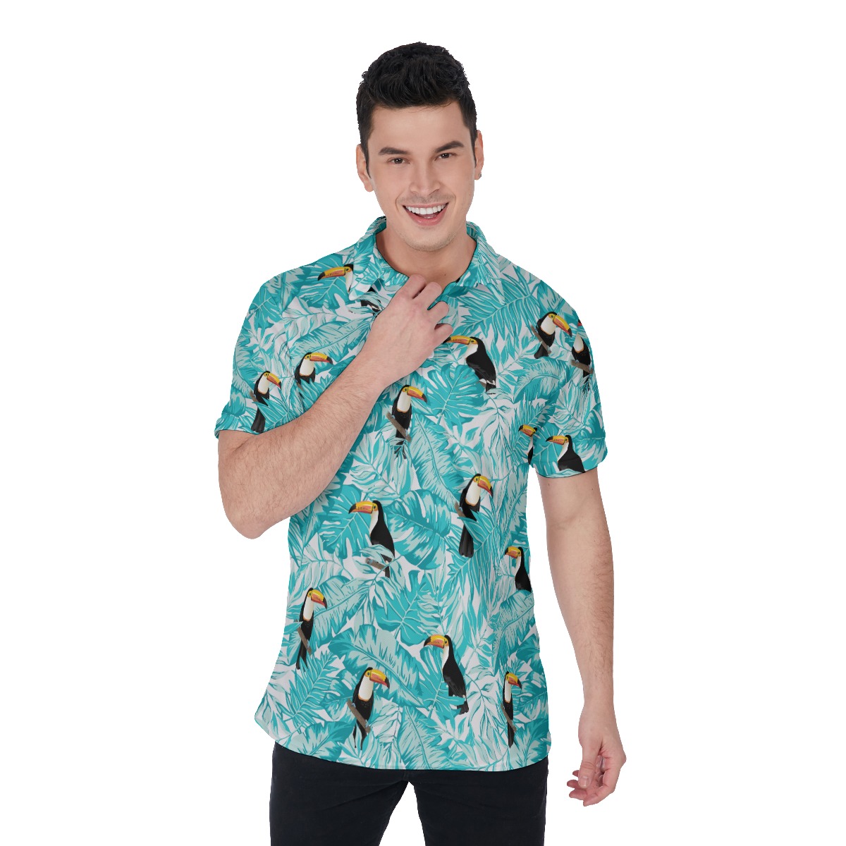 Tropical Leaves Toucans Men's Golf Shirt - variant image 1