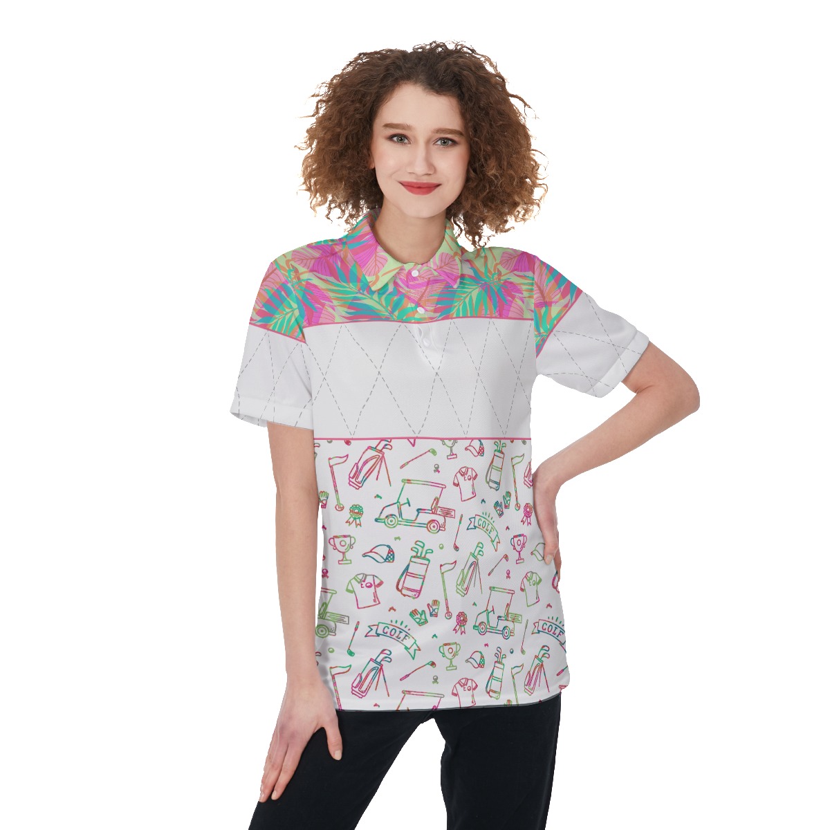 Golf Patterns Floral Women's Hawaiian Polo Shirt - variant image 1