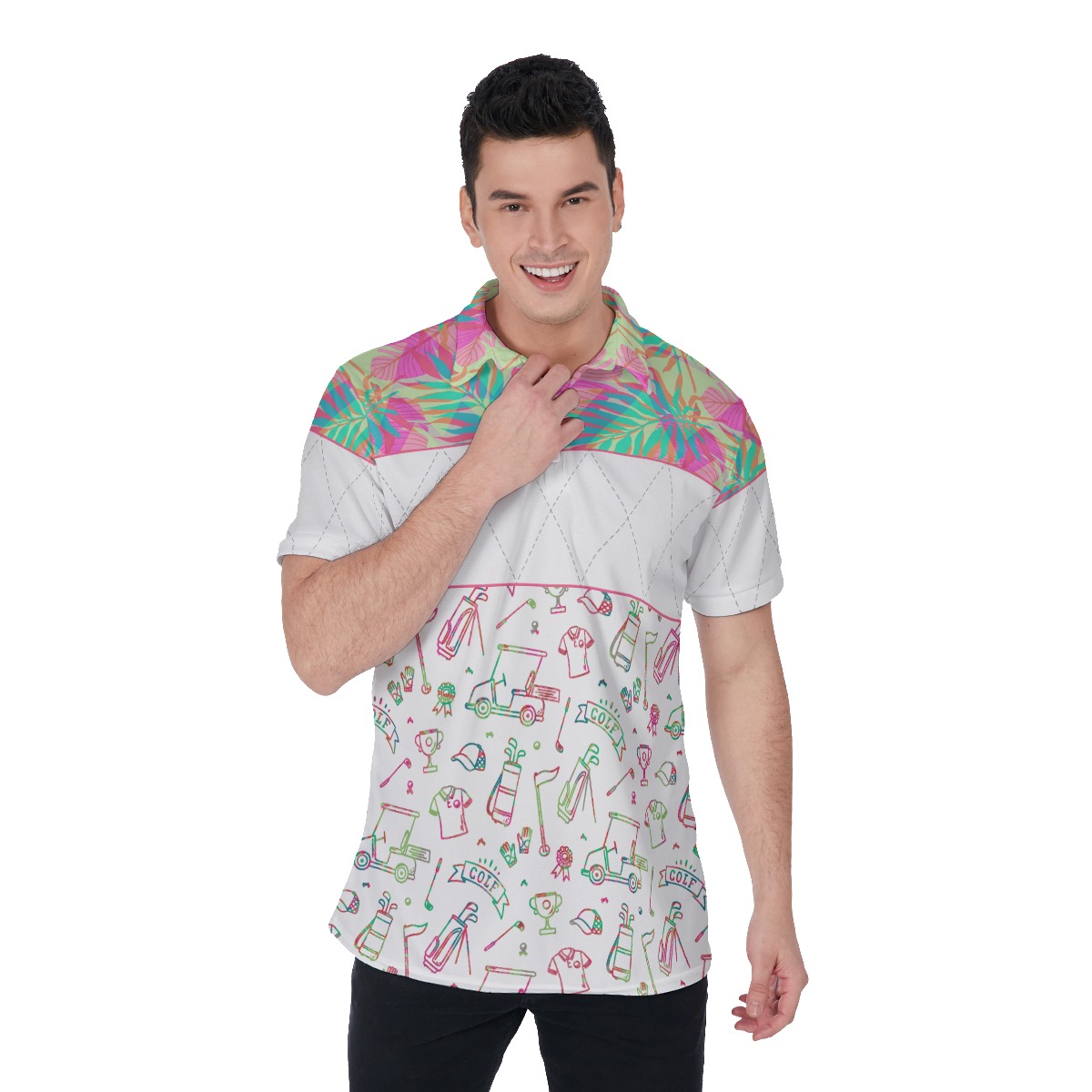 Golf Patterns Floral Hawaiian Polo Shirt For Men - variant image 1