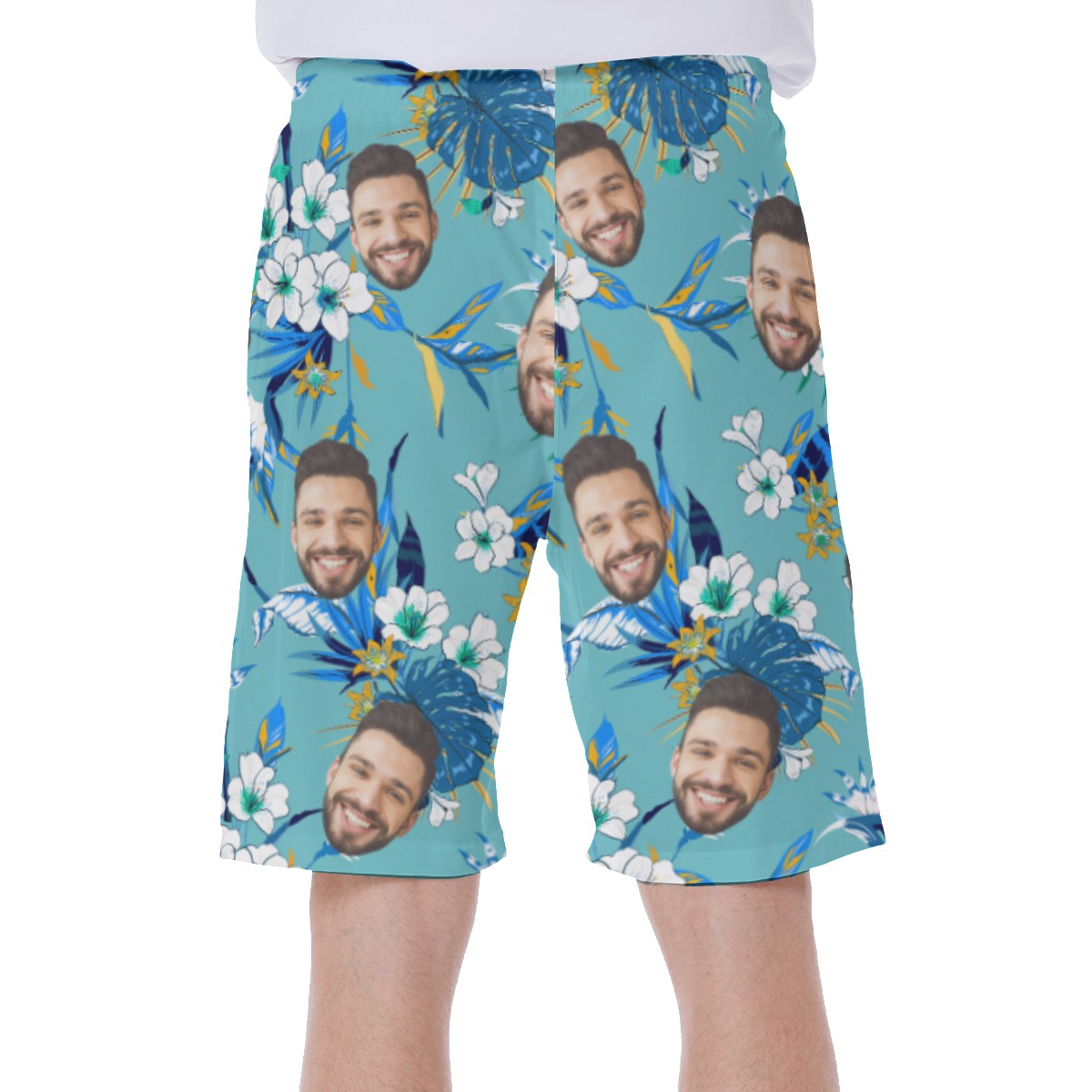 Blue Men's Swim Trunks With Multi Custom Face