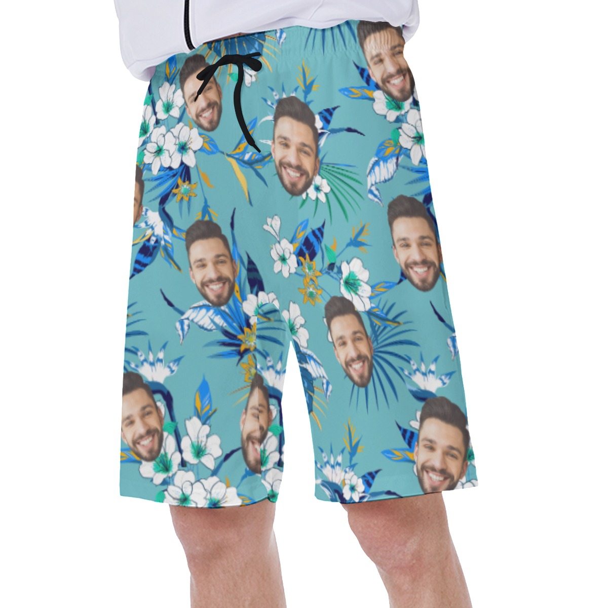 Blue Men's Swim Trunks With Multi Custom Face