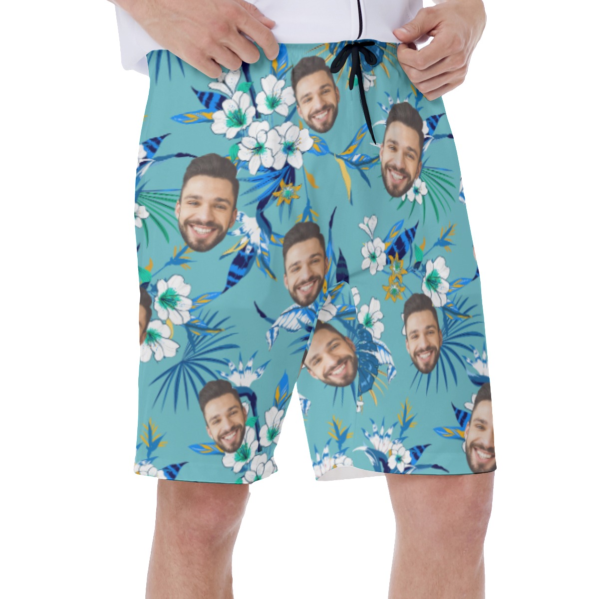 Blue Men's Swim Trunks With Multi Custom Face